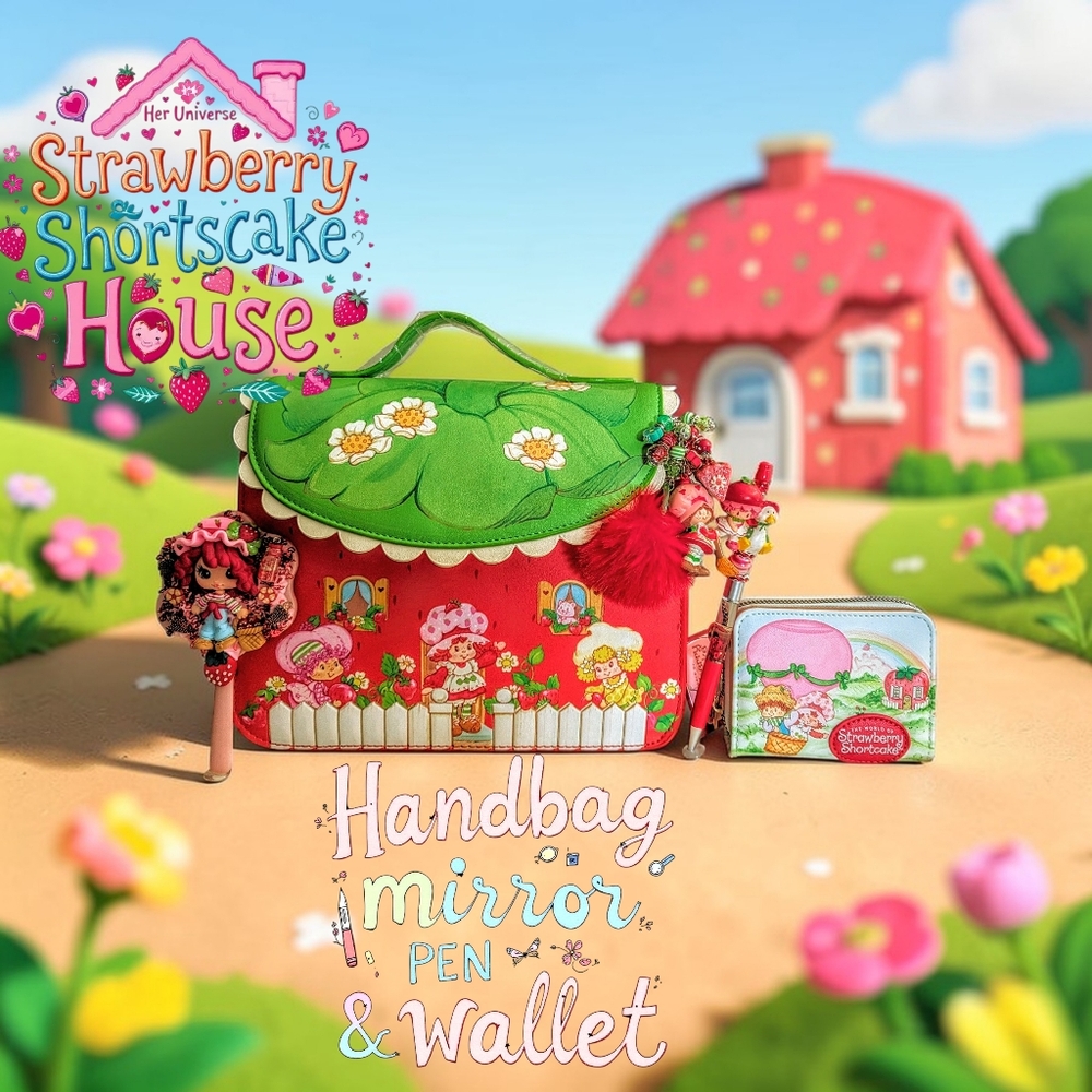 Her Universe Strawberry Shortcake House Crossbody Bag, Wallet, Charm, Mirror&PEN